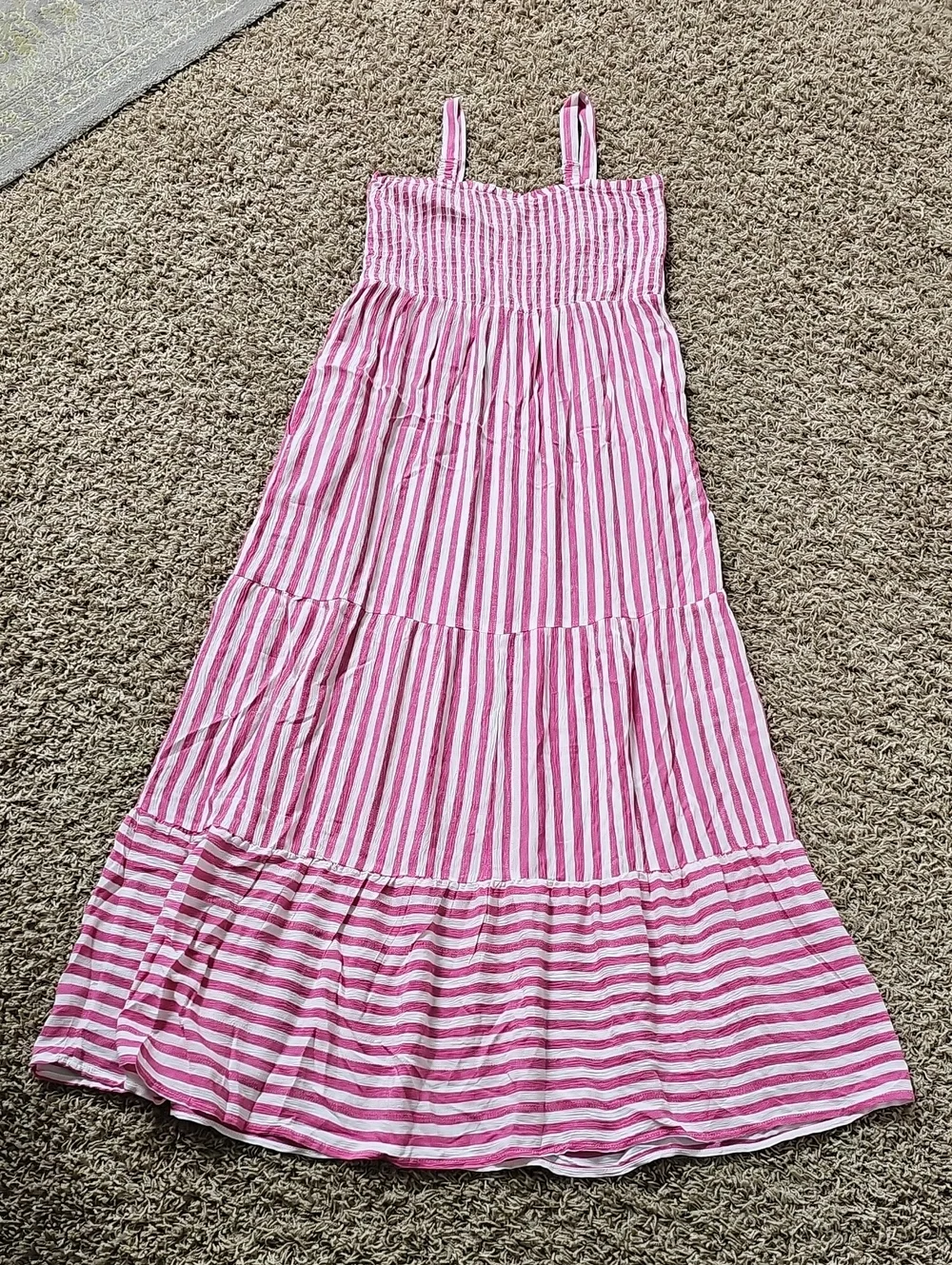 NWT Raviya Maxi Dress Pink & White Striped Large Sleeveless Flowy
